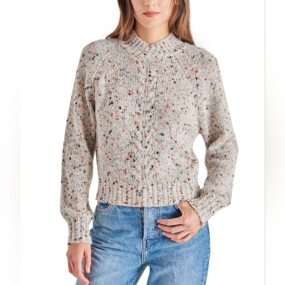 💕NWT Steve Madden Jillian Cable Knit Sweater Gray Marl Size Large